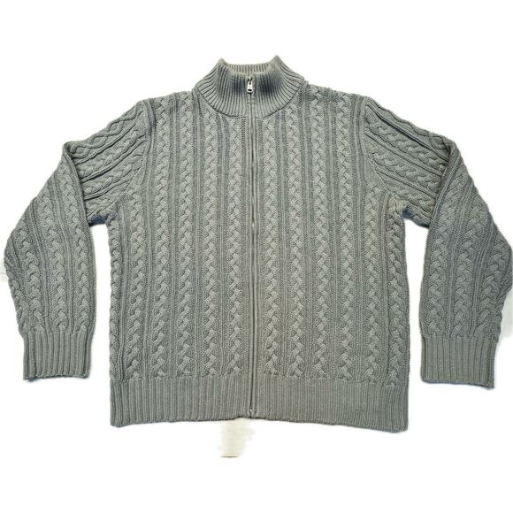 Express Zip-Up Fisherman Cotton Cable Knit Mock Turtleneck Sweater Gray Women XL - Picture 1 of 7